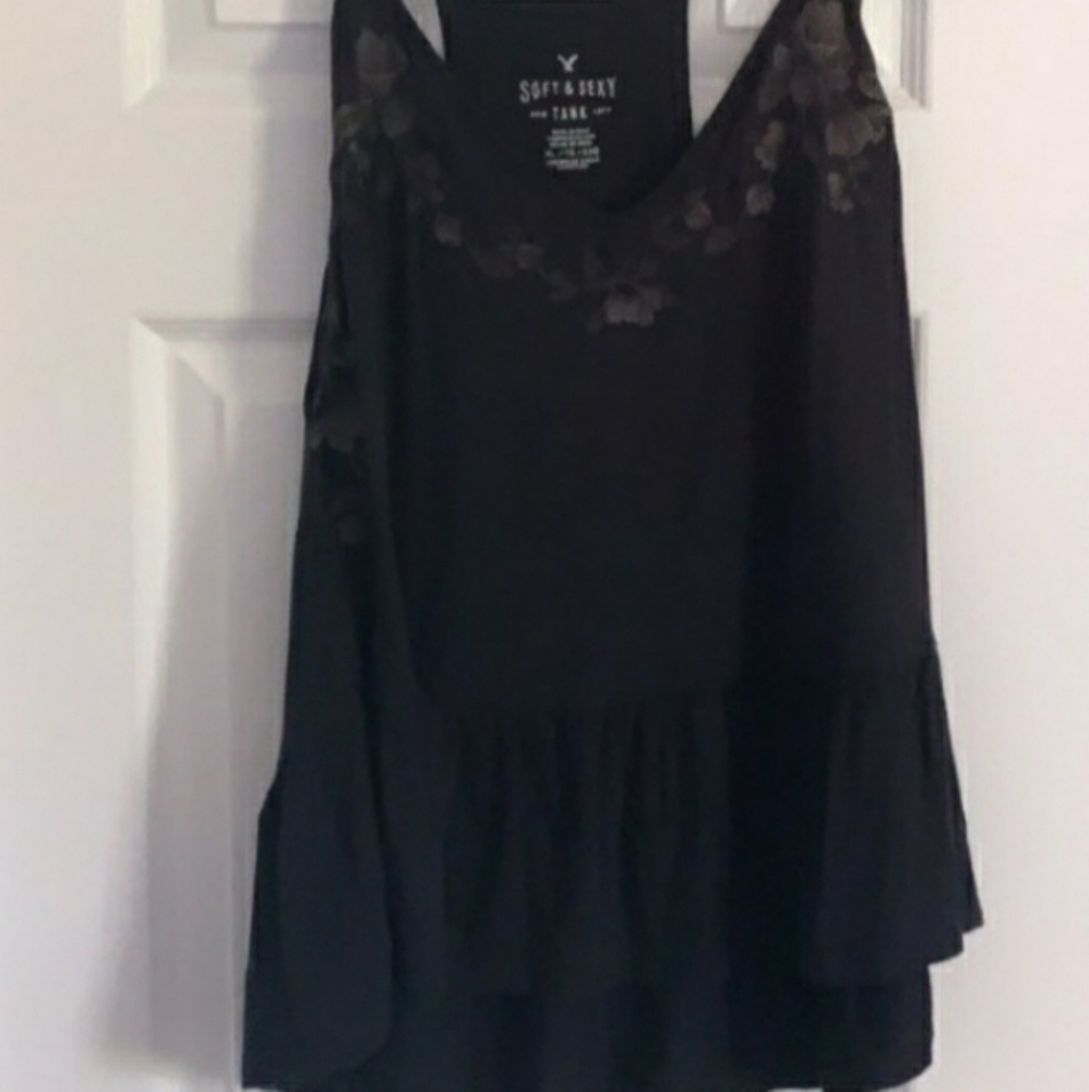 Embroidered peplum floral tank top